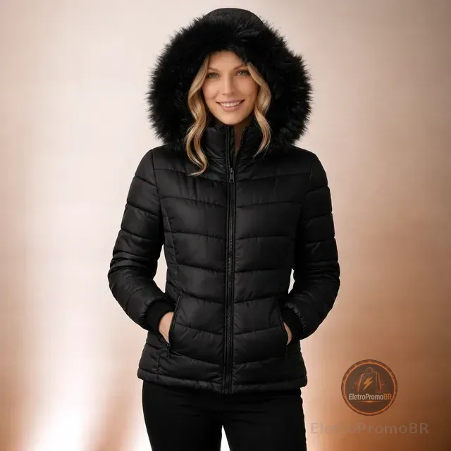 Jaqueta Feminina Puffer Bobojaco Capuz Nylon Forrada Até G4