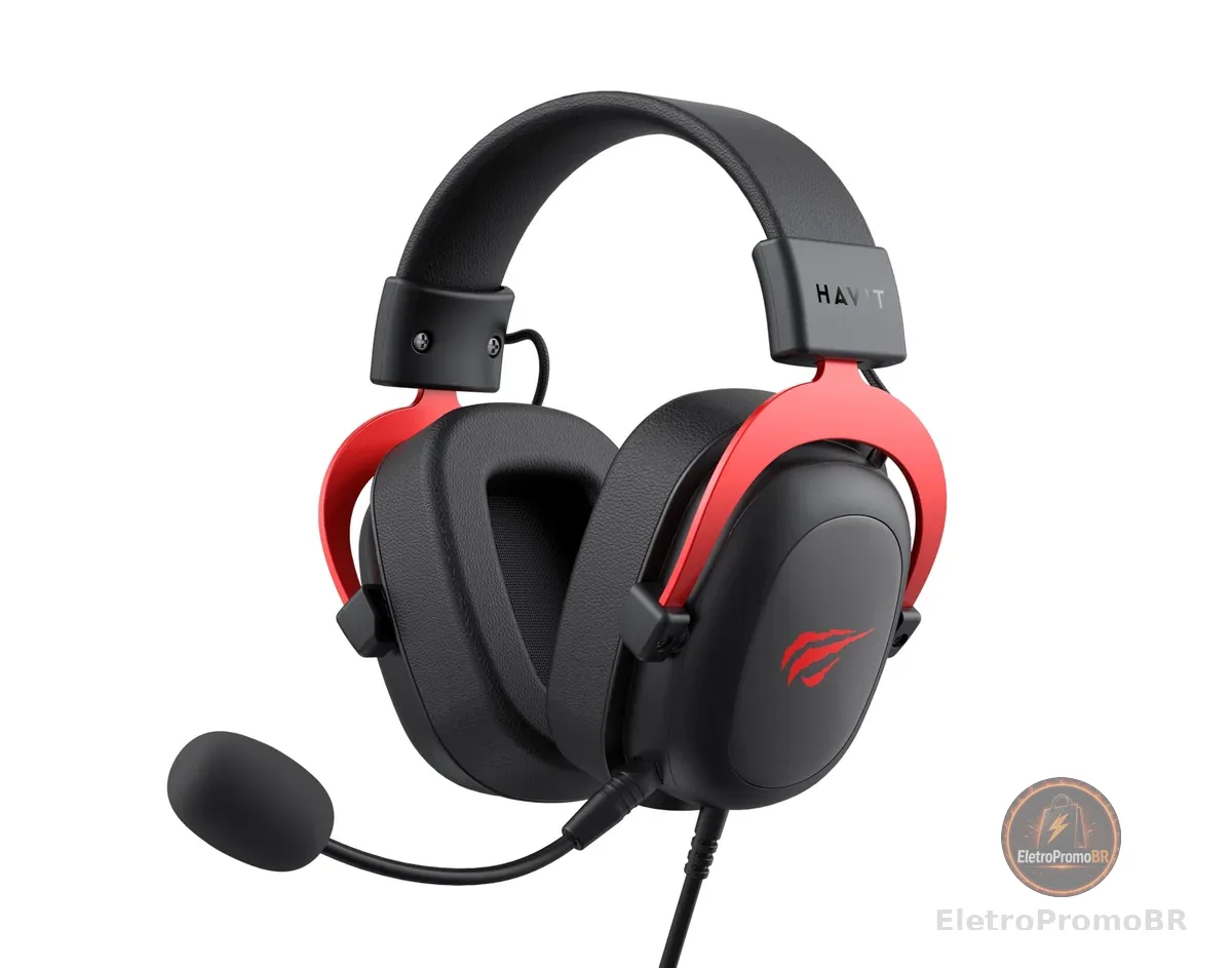 Headphone Fone de Ouvido Havit H2002d Black Red, Gamer, com Microfone Destacável, Falante 53mm, Plug 3, 5mm: compatível com XBOX ONE e PS4, HAVIT, HV-H2002d Cor Preto e Vermelho, HV-H2002d