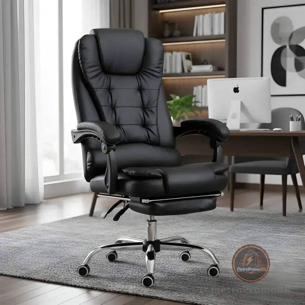 Cadeira De Escritorio Sweet Studio Presidente Ajustável Preto Couro Sintético