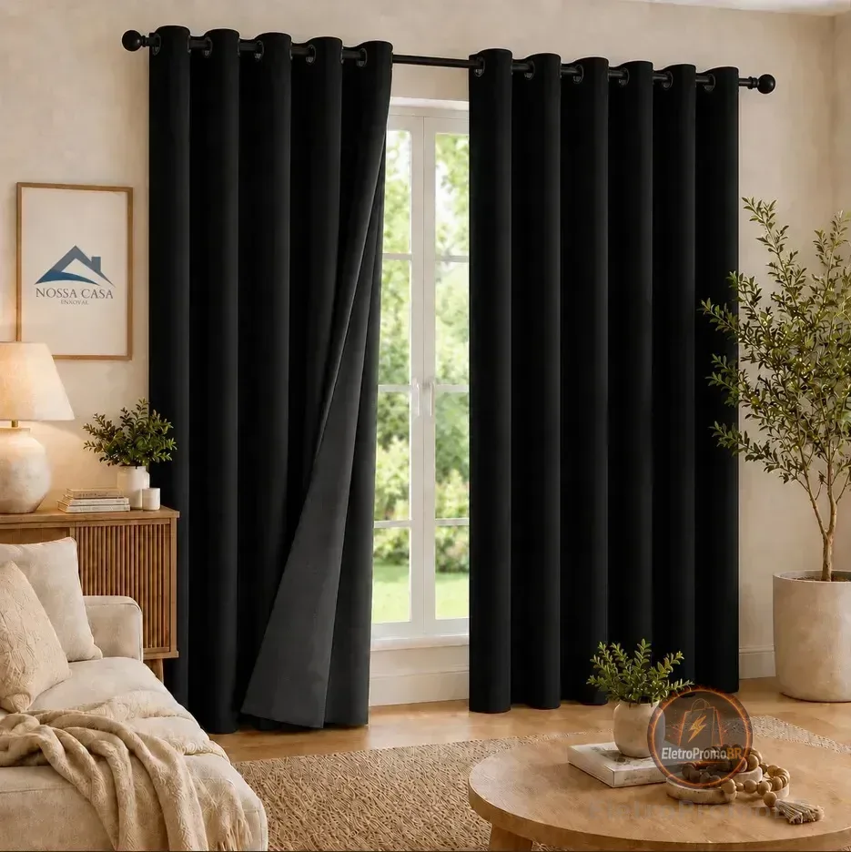 Cortina Blackout Corta Luz Blecaute 2,80 X 2,30 Sala/quarto Fabritex Enxovais Cor Preto