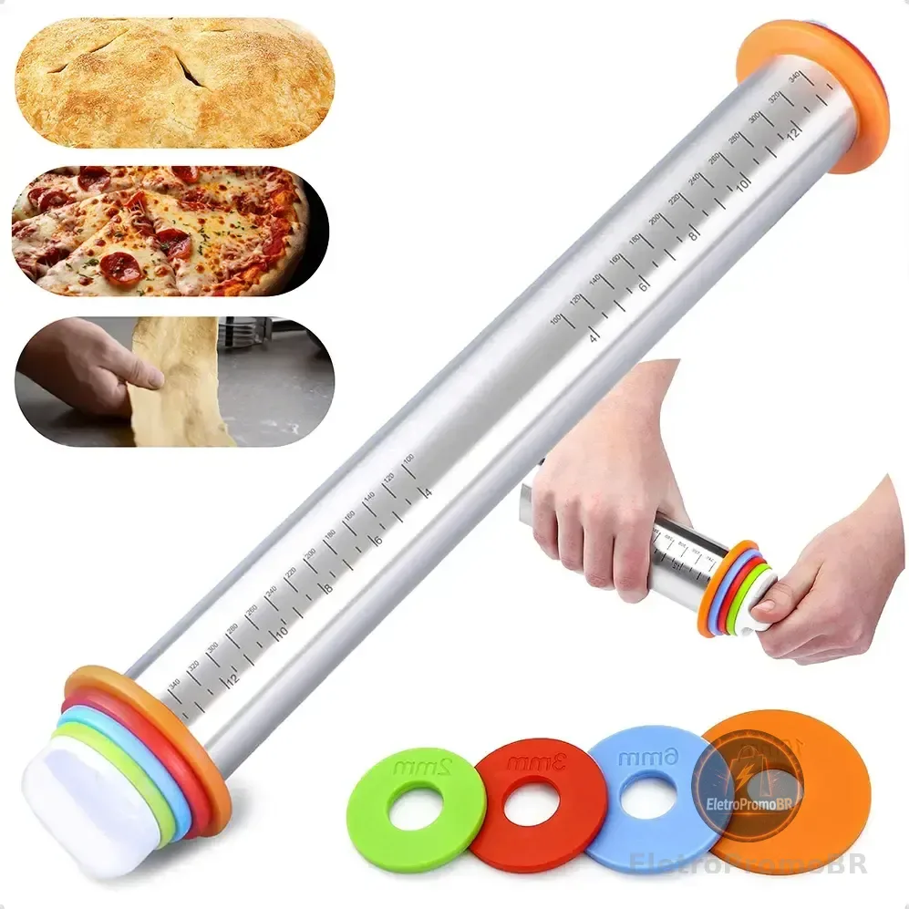 Rolo De Massa Ajustável Em Inox Anéis Nivelador Profissional Para Pães Pizzas Marca Ecomixshop