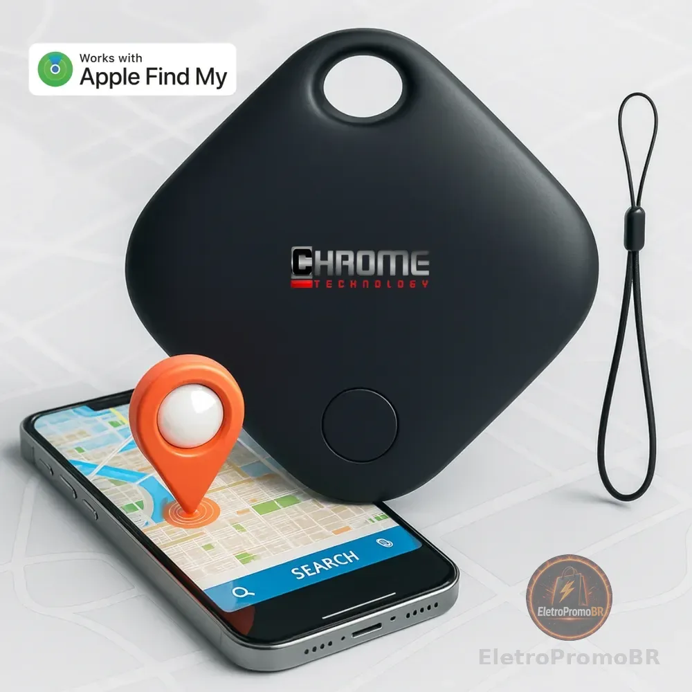 Mini Localizador Rastreador Smart Tag Gps Com Cordão Chaveiro Cor Preto Compatível Com iPhone Apple Chrome Technology