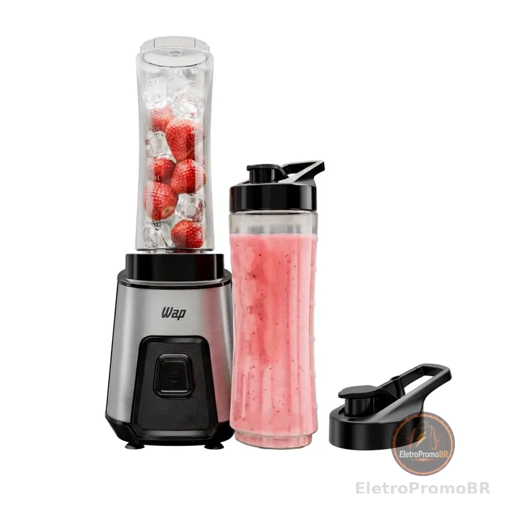 WAP Mini Liquidificador Portátil Blender Go 300W Com 2 Copos Squeeze Tampa e Alça 127V