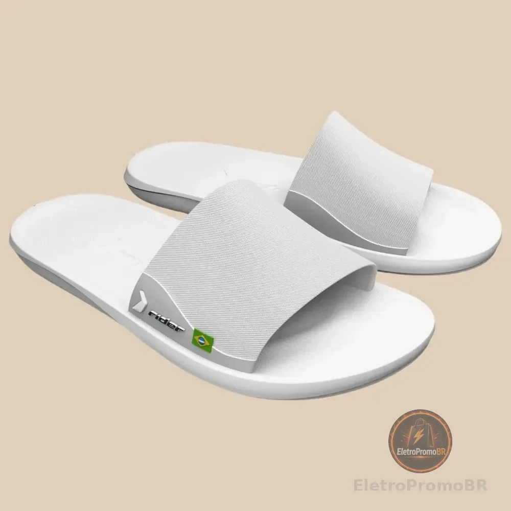 Chinelo Masculino Rider Slide Feel Original Confortável Branco Bra 41