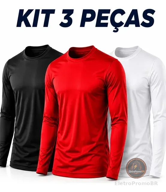 Kit Camisa Masculina Segunda Pele Proteção Solar Uv Dry Fit