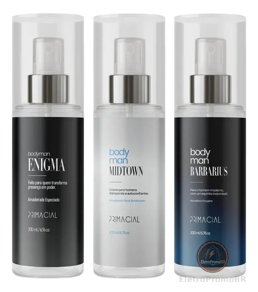Kit Body Splash Masculino Barbarius + Enigma + Midtown 200ml