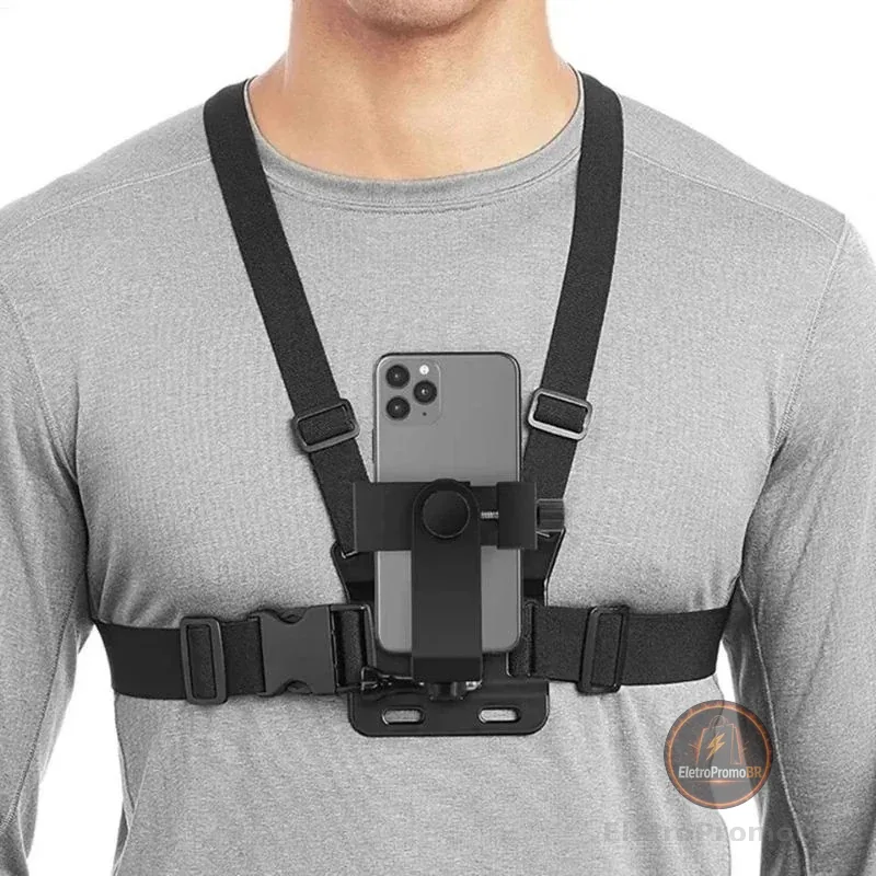 Suporte de peito ajustável para telefones celulares e câmeras GoPro para peito de motocicleta e bicicleta