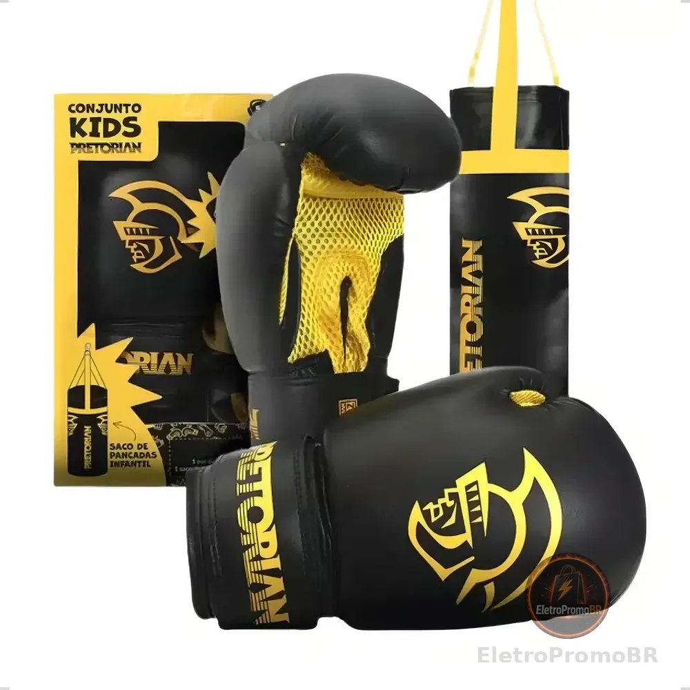 Kit Saco De Pancada Luva Boxe Muay thai infantil Pretorian Cor Amarelo