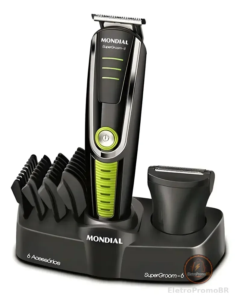 Cortador De Cabelo Mondial Super Groom 6 Bg-04 Melhor Categ Preto/verde