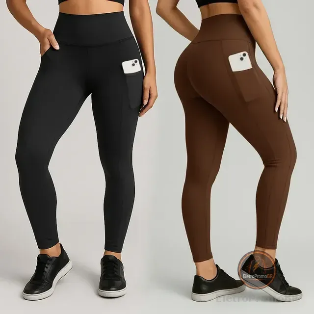 Kit 2 Calças Legging Feminina Grossa Cintura Alta Com Bolso