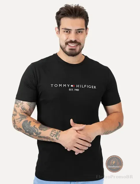 Camiseta Tommy Hilfiger Masculina Logo Tee Preta - Original