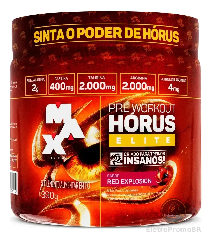 Hórus Elite 390g Pré Treino Max Titanium Frutas Vermelhas Frutas Vermelhas