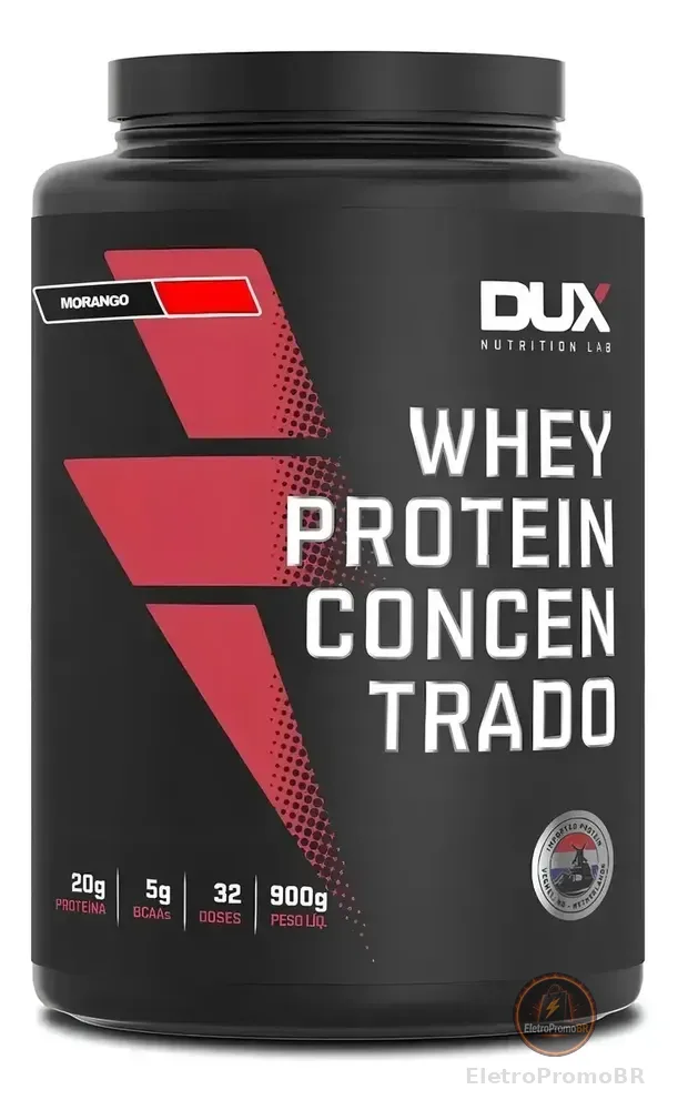 Whey Puro 100% Concentrado 900g Dux 32 Doses C/ 20g Proteína Sabor Morango