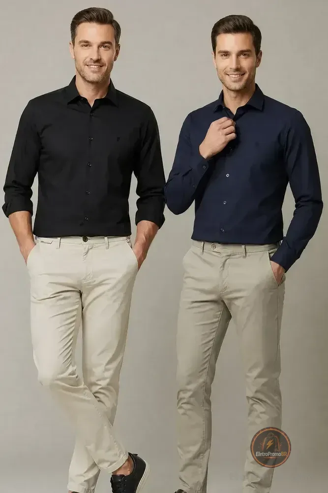 Kit 2 Camisas Slim Fit Polo Wear Preto / Marinho G