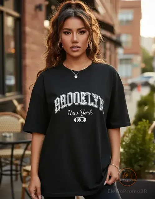 Camiseta Oversized Feminina Brooklyn 100% Algodão Streetwear