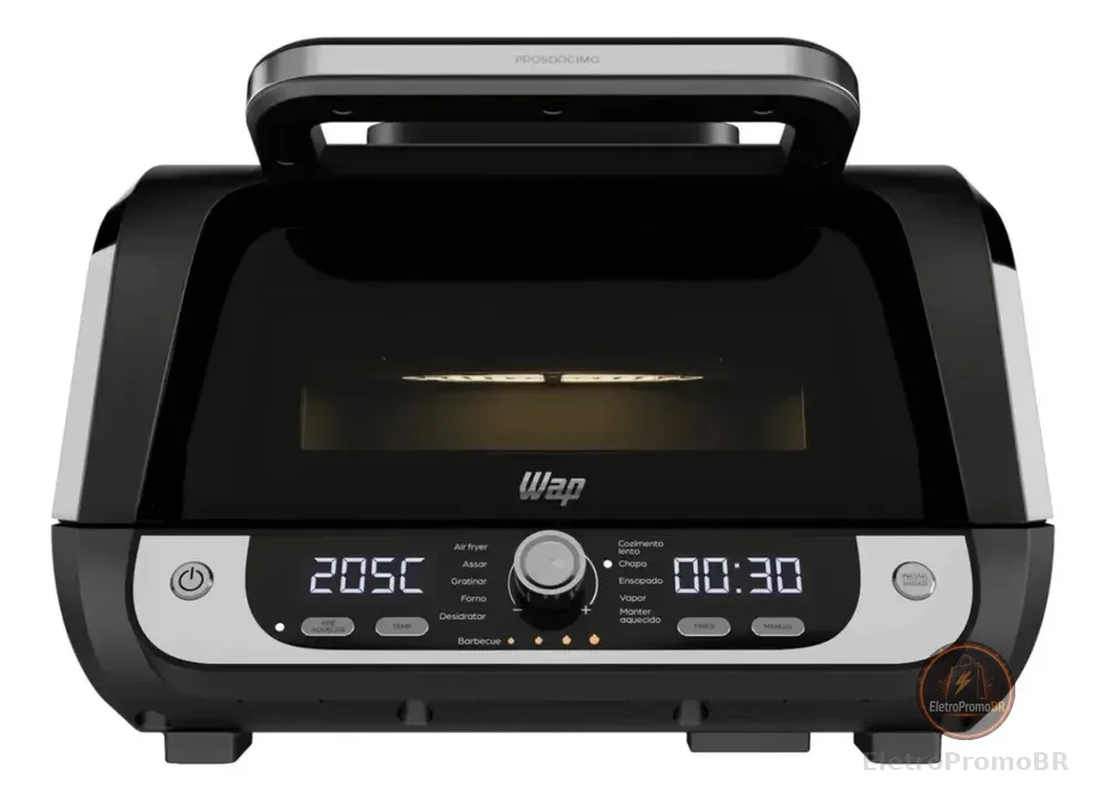 Fritadeira Elétrica Air Fryer WAP Cozinha Barbecue com Painel Digital e 12 Funções Preto e cinza