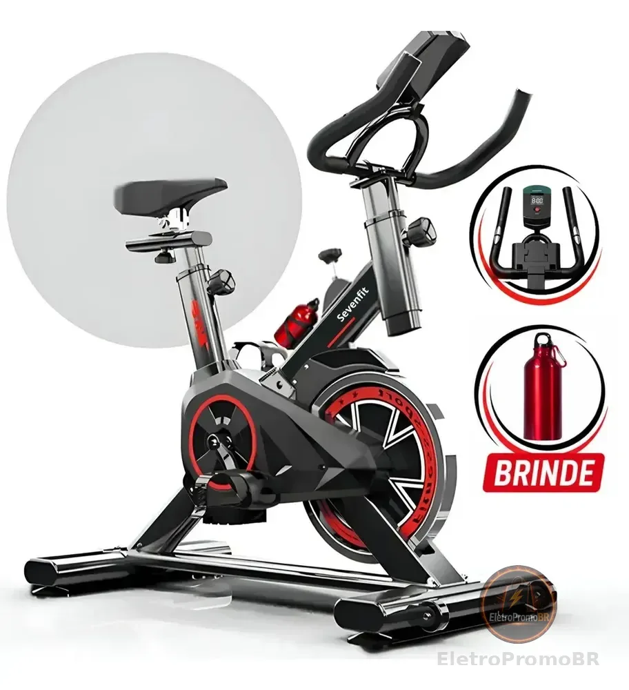 Bicicleta Ergométrica Bike Spinning Garrafa 6kg Sensação Inércia Com Medidor Cardíaco Fitness Preto e Vermelho Sevenfit Para Cardio E Musculação