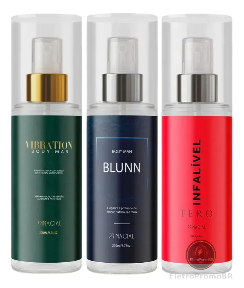 Kit Body Splash Masculino Vibration + Blunn + Infalível Fero