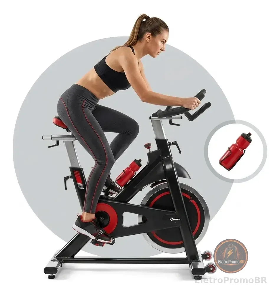 Bicicleta Bike Ergométrica 6kg Ajustável Resistente Academia Preta E Vermelha 127/220v