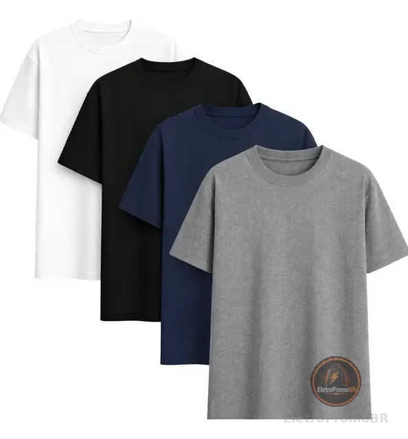 Kit 4 Camisas Camiseta Básica Lisa 100% Algodão Premium 30.1