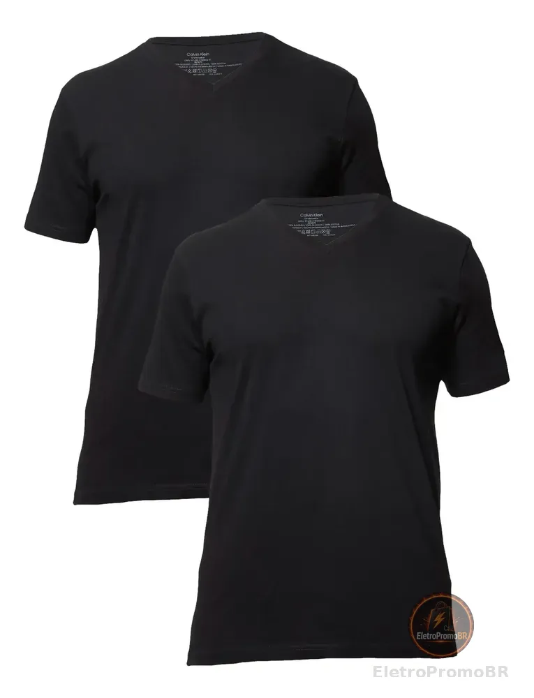 Kit Com 2 Camisetas Masculina Crew-neck Calvin Klein Preto Liso M Lisa