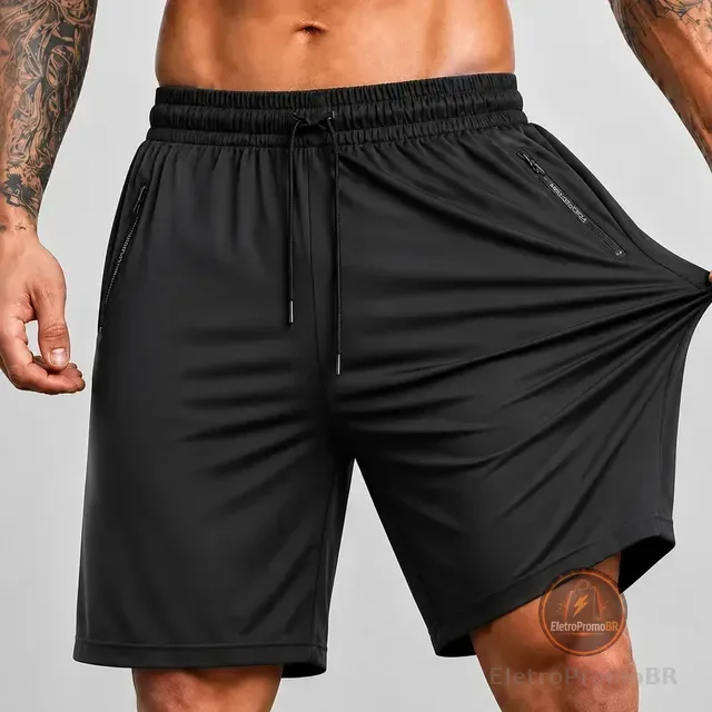 Shorts Esportivo Masculino Slim Fit Com Elastano Poliamida