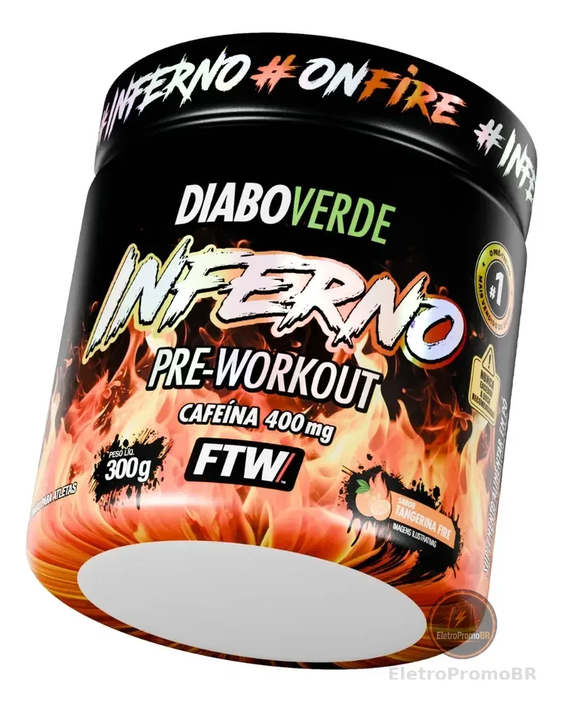 Pré Treino Pre Workout Diabo Verde Pote 300g Inferno Tangerina Fire