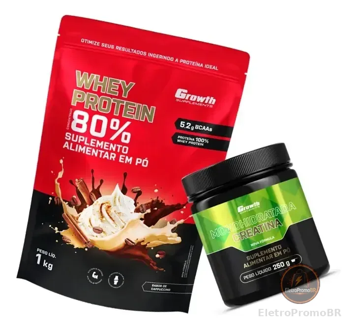 Kit Growth: Whey Protein Capuccino 1kg + Creatina Monohidratada 250g Sem Sabor