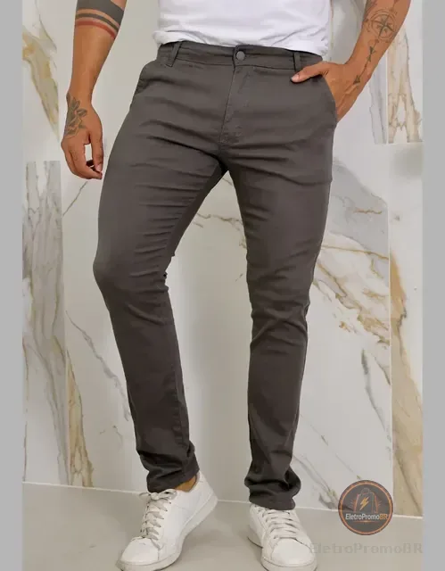 Calça Masculina Sarja Premium Esporte Fino Bolso Faca Lycra