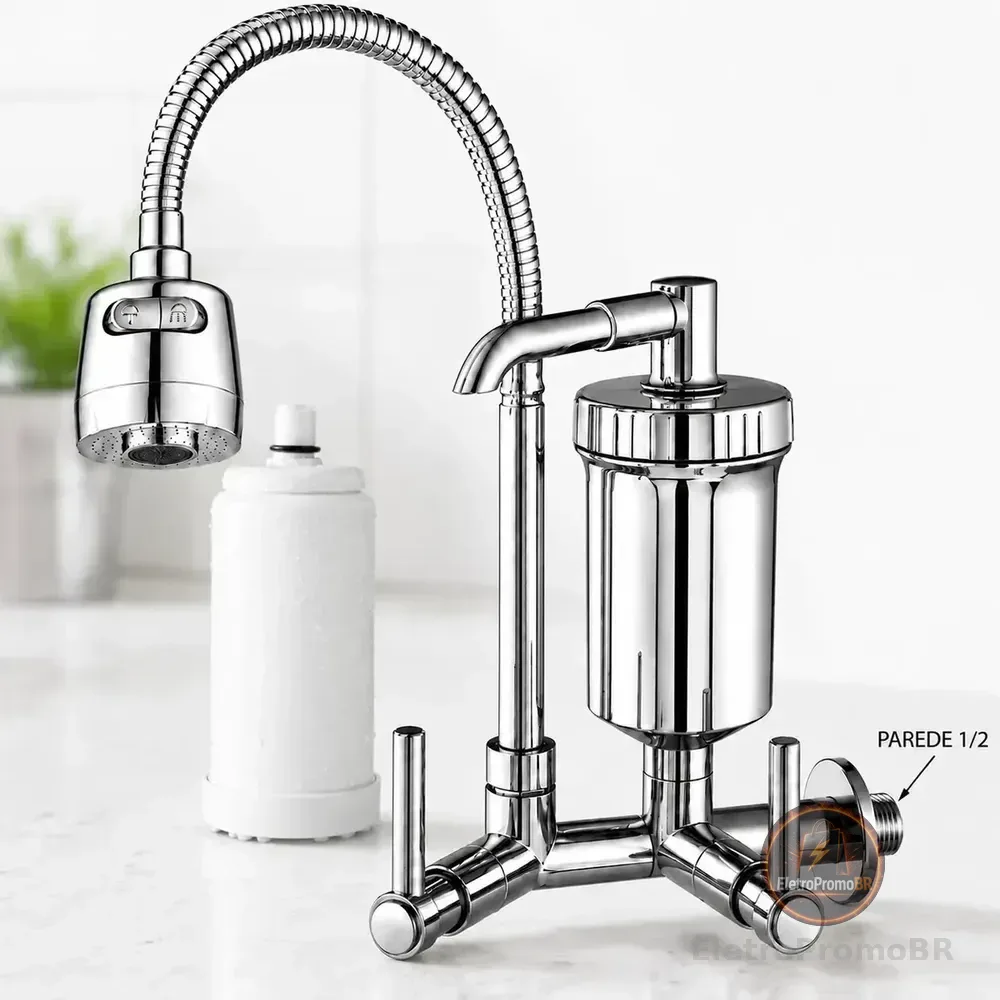 Torneira Com Filtro Com Purificador Agua Bica Flexível Gourmet para Cozinha Parede Luxo Chuveirinho 2 Modos de Jatos A Mais Vendida