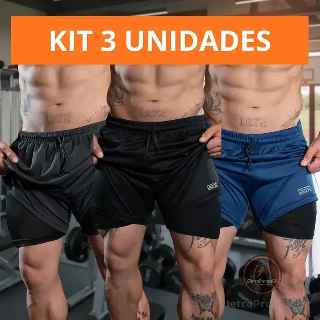 Kit 3 Shorts Masculino 2 Em 1 Compressão Rock Saints