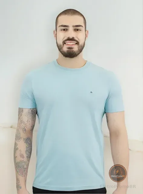 Camiseta Aramis Masculina Basic Lisa Azul Pastel