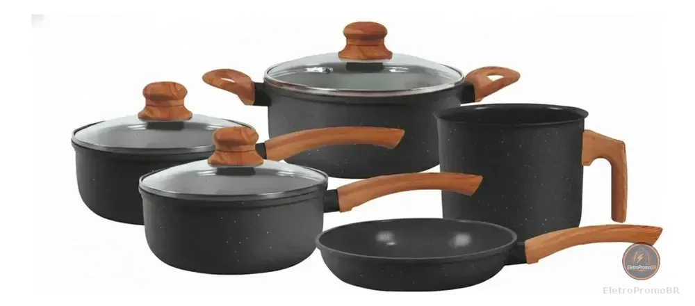 Jogo De Panelas Cerâmico Triplo Indução Tuut Ecoglid 5 Peças Cor Preto Granito