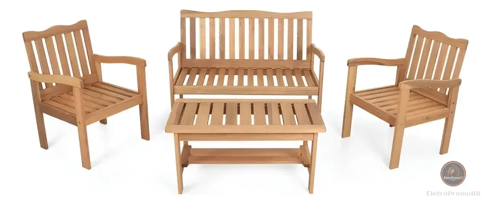 Conjunto Jardim Madeira Eucalipto 4 Peças Yescasa Mesa Centro