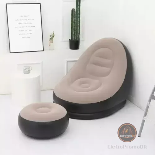 Poltrona Inflável Ultra Lounge Com Pufe Sofá Preguiçoso Cor Marrom