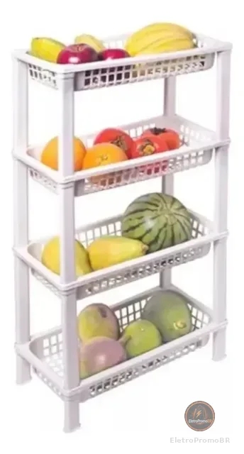 Fruteira Chão Cozinha Cesto Organizador Empilhavel 4 Andares