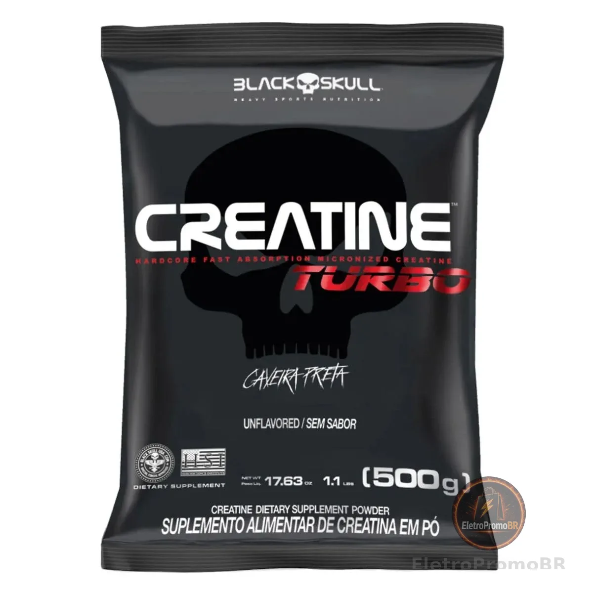 Creatine Turbo Refil - 500g - Sem sabor - BlackSkull - Creatina Monohidratada em pó, com carboidrato para melhor absorção e performance.