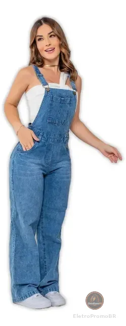 Jardineira Jeans Slim Com Elastano Cintura Alta Na Promoção