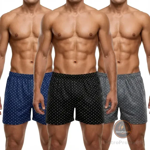 Kit 3 Cuecas Samba Canção Short Malha Fria Pijama Dormir