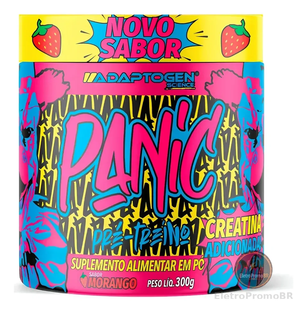 Suplemento Em Pó Adaptogen Science Panic Pré Treino Com Creatina Pote 300g Sabor Morango