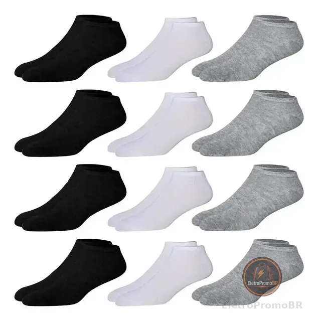 Kit 12 Pares Meia Soquete Cano Curto Preto 38 Ao 44 Premium