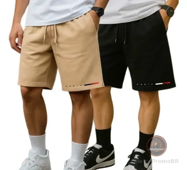 Kit 02 Bermuda Casual Short Moletom Maculina Academia Treino