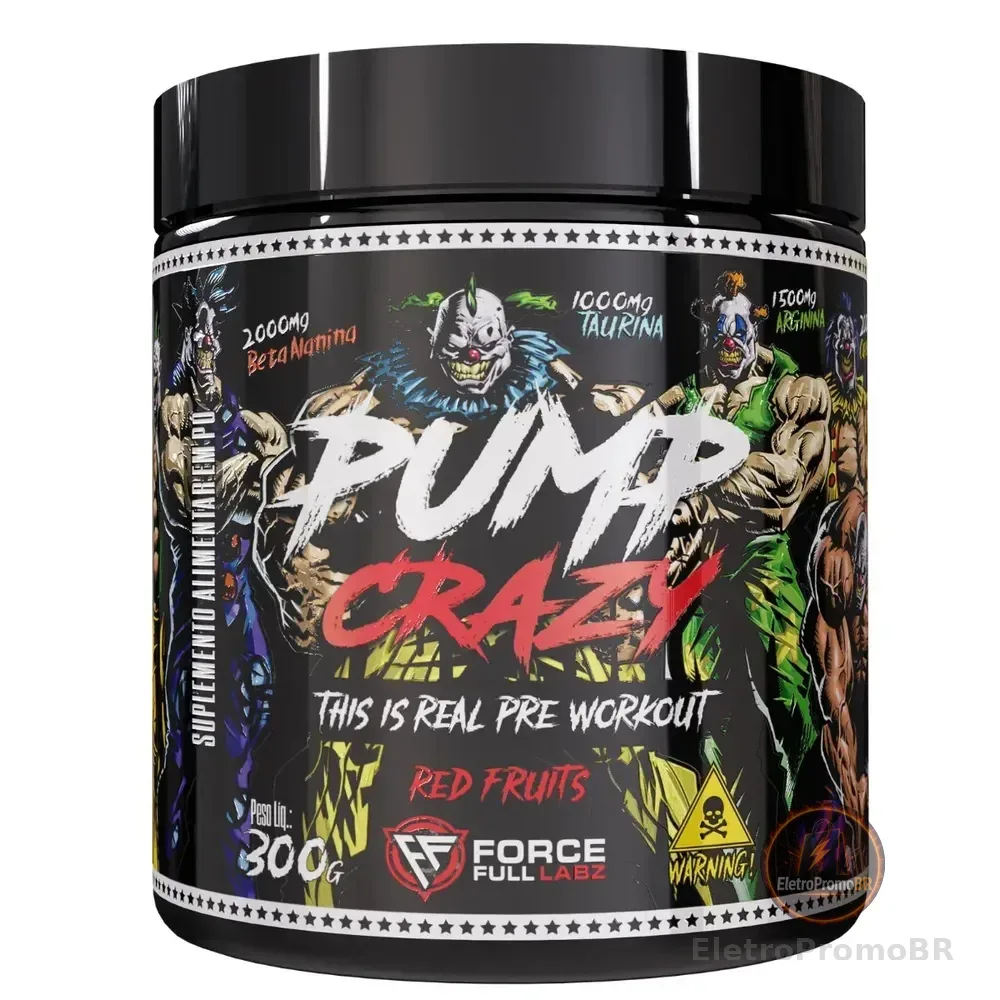 Pre Treino Palhaco Panico Pre Workout Extra Forte Pump Crazy Insane Clown Beta Alanina, Cafeina, Arginina E Taurina 300g Sabor Red Fruits - Force Full Labz