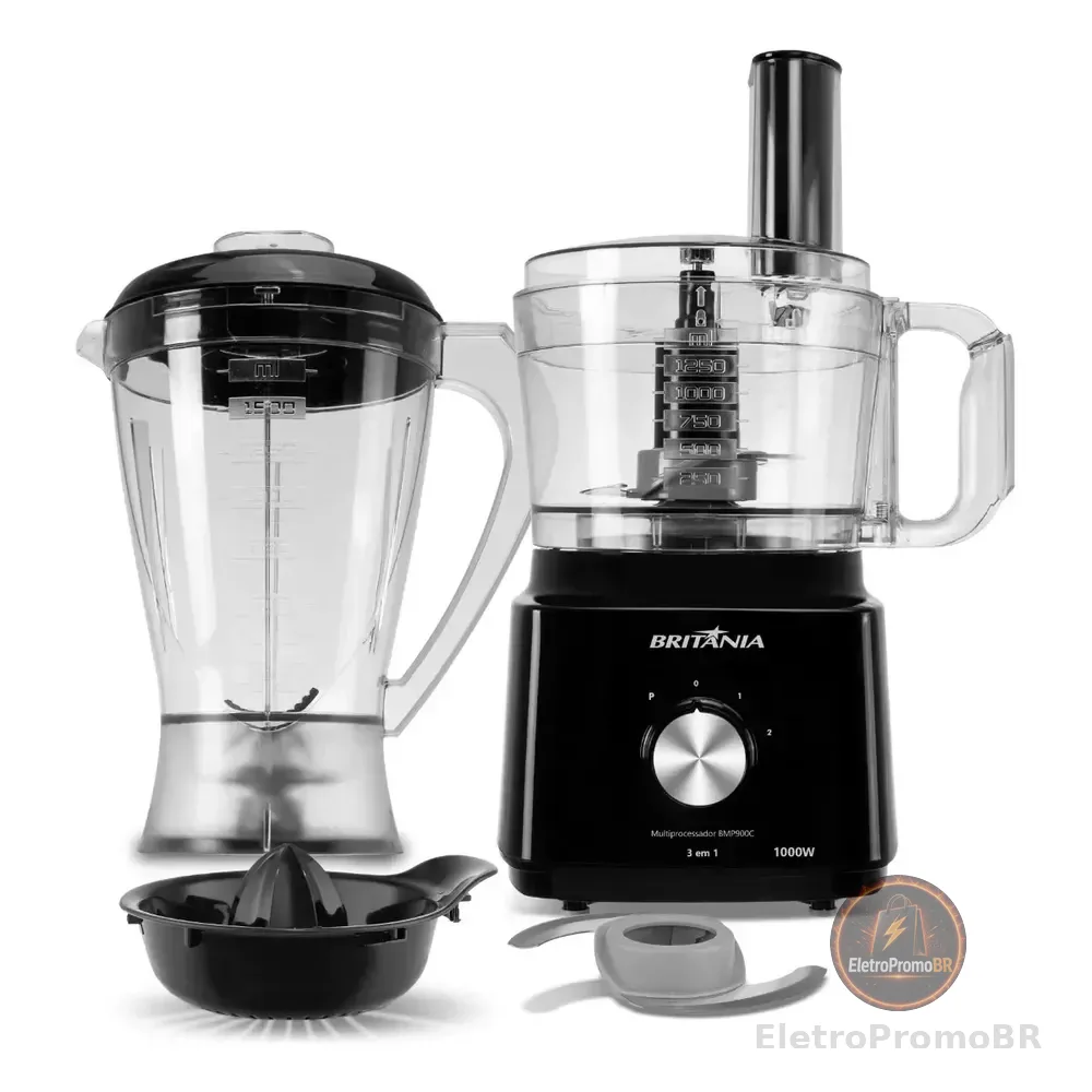 Multiprocessador britânia Bmp900 1000w 3 em 1 inox Preto 127v
