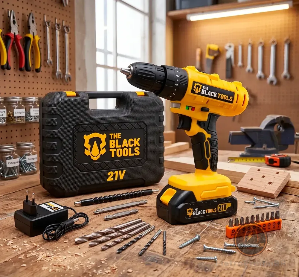 Parafusadeira Furadeira 21v 2 Baterias Profissional Bivolt Amarelo 127/220v 50/60hz
