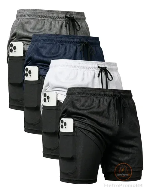 Kit 4 Shorts 2 Em 1 Duplo Dryfit Masculino Compressão Térmic