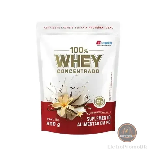 100% Whey Concentrado 900g Growth Supplements Baunilha
