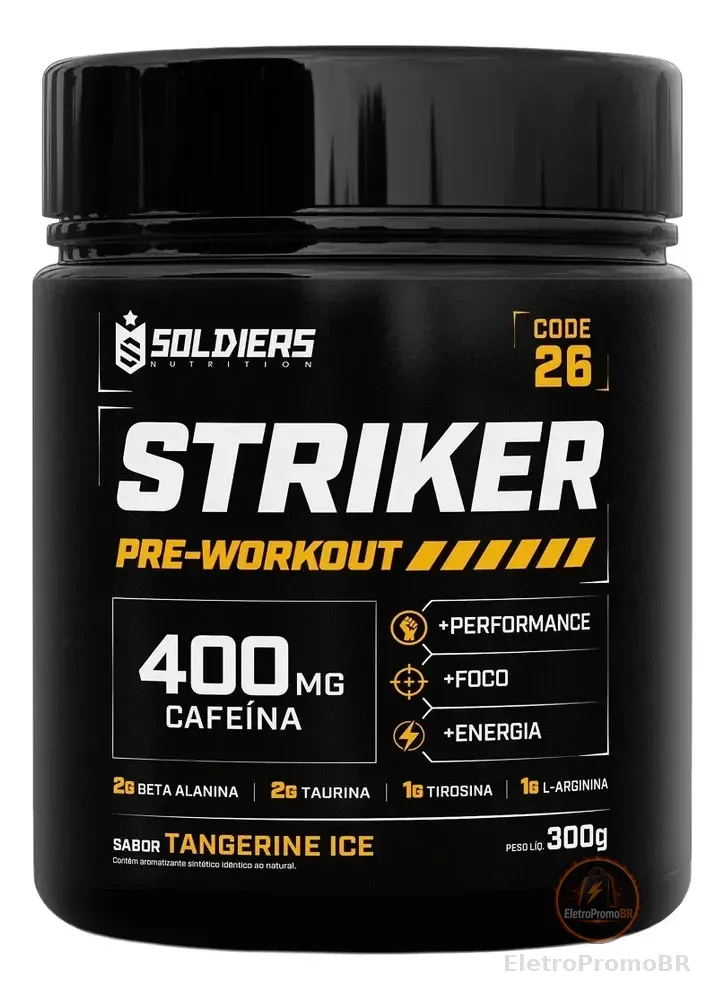 Striker Pré-treino Suplemento Alimentar Em Pó Cafeína 400mg Tangerina Ice 300g 20 Doses - Soldiers Nutrition