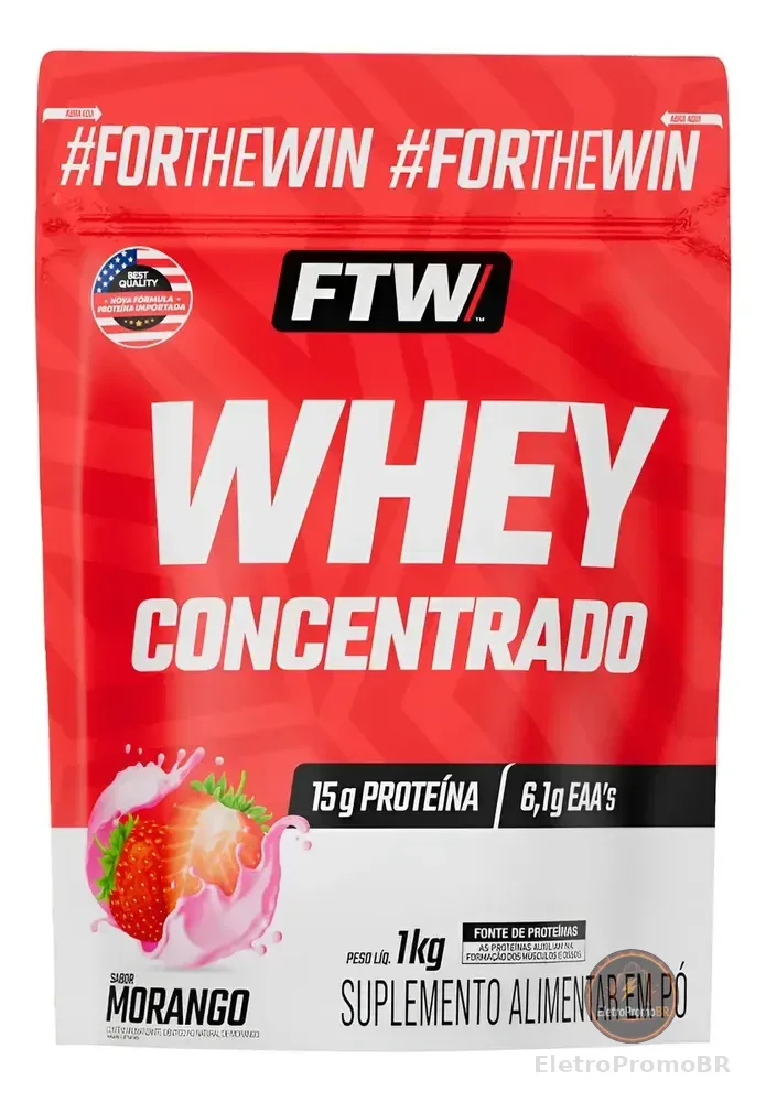 Whey Protein Concentrado 1kg Sabor Morango - Ftw