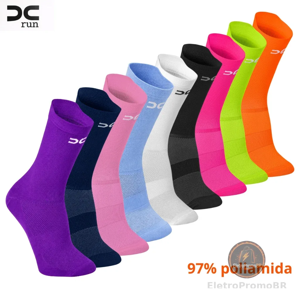 Kit 2 pares Meia Esportiva Corrida Unissex Cano Médio Esportes Academia Gym Dry Fit 97% Poliamida